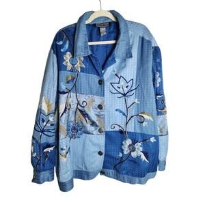 Indigo Moon Womens lined embroidered jacket sz 3X art to wear artsy boho teacher